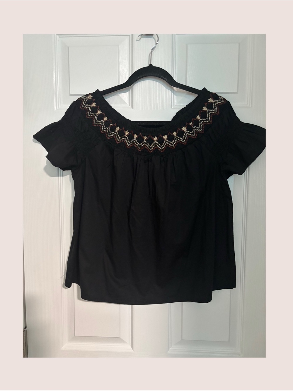 Old Navy Black Off-The-Shoulder Embroidered Top